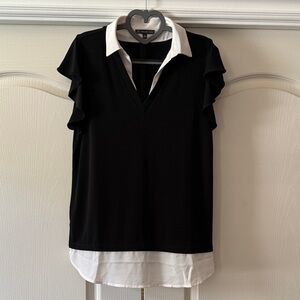 Adrianna Papell Black and White Ruffle Blouse